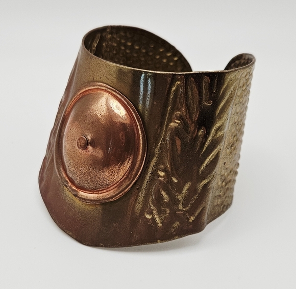 Vintage Jewelry - VINTAGE Unique Embossed Copper Large Cuff Bracelet Made in India
